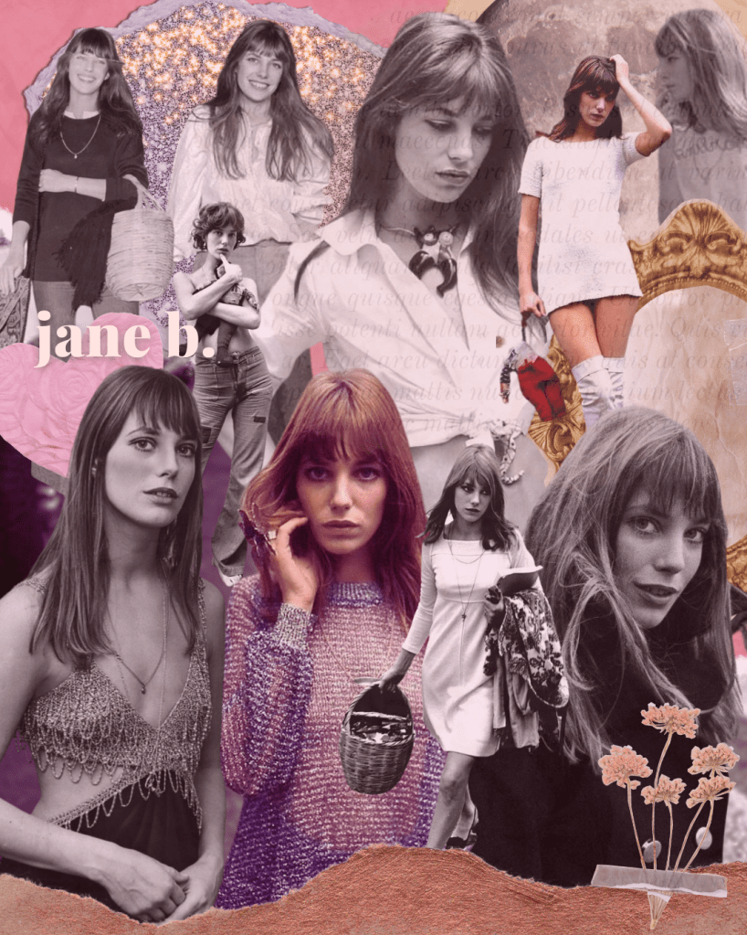 Collage featuring various images of a young woman with long hair, styled in different outfits, including casual and formal wear. The background includes textures and colors, enhancing the artistic presentation.